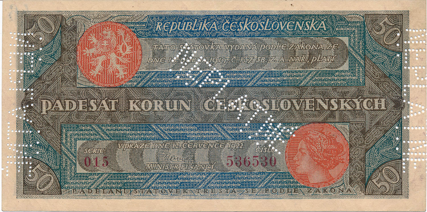 50 Koruna 1922 (bank specimen) - back