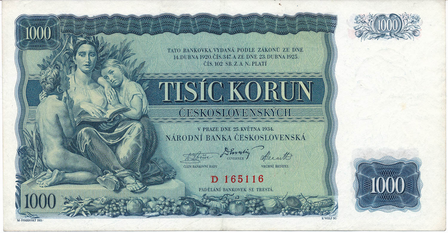 1000 Koruna 1934 - front