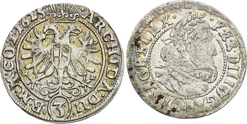 3 Krejcar 1624, 1625 (2 ks) - revers