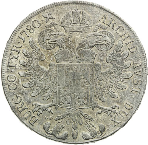 Levantský tolar 1780 - revers