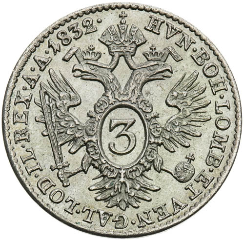 3 Krejcar 1832 - revers