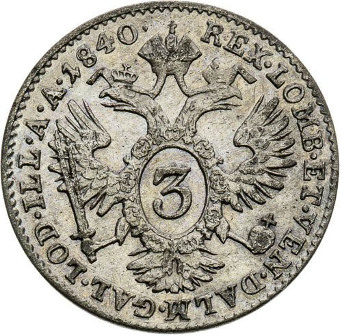 3 Krejcar 1840 - revers