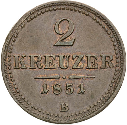 2 Krejcar 1851 - revers