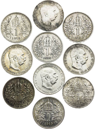 Lot stříbrných mincí (10 ks) - avers