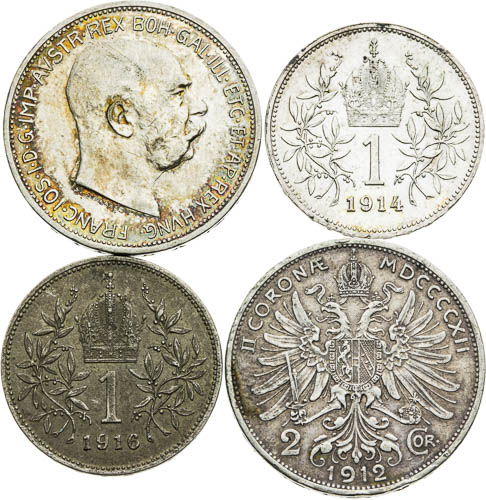 Lot stříbrných mincí (4 ks) - avers