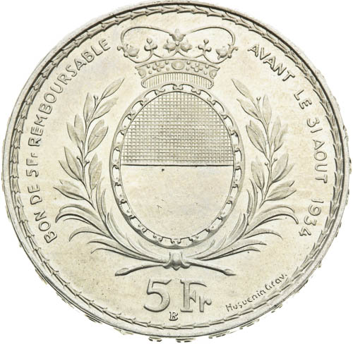 5 Frank 1934 - revers