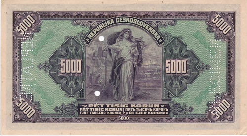 5000 Kč 1920 (bankovní vzor) - revers