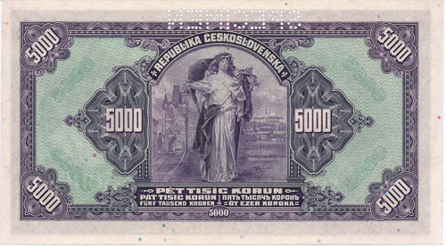 5000 Kč 1920 (perforovaná) - revers