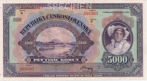 5000 Kč 1920 (perforovaná) - avers