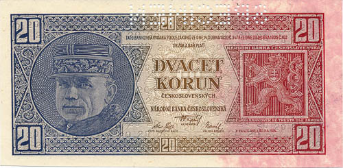 20 Kč 1926 (perforovaná) - avers