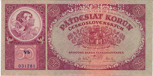 50 Kč 1929 (perforovaná) - avers