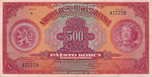 500 Kč 1929 (perforovaná) - avers