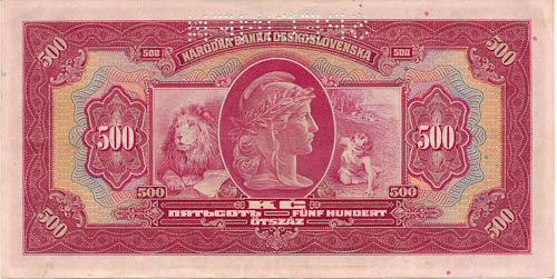 500 Kč 1929 (perforovaná) - revers