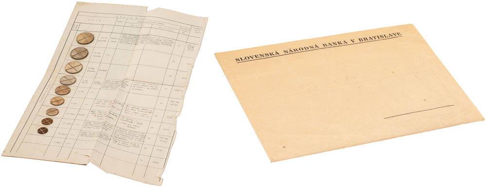 Approval sheet with Slovak state coin flans (9 pcs) - front