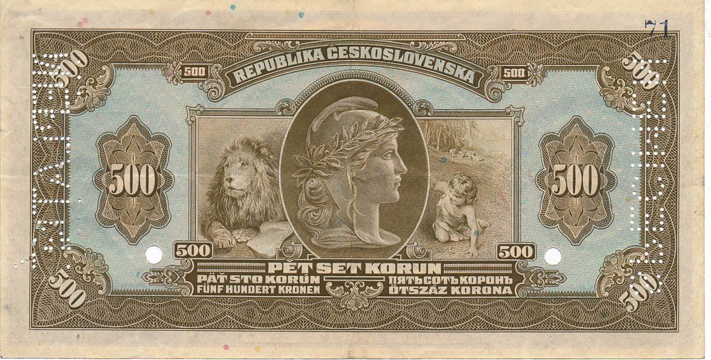 500 Kč 1919 (bankovní vzor) - revers