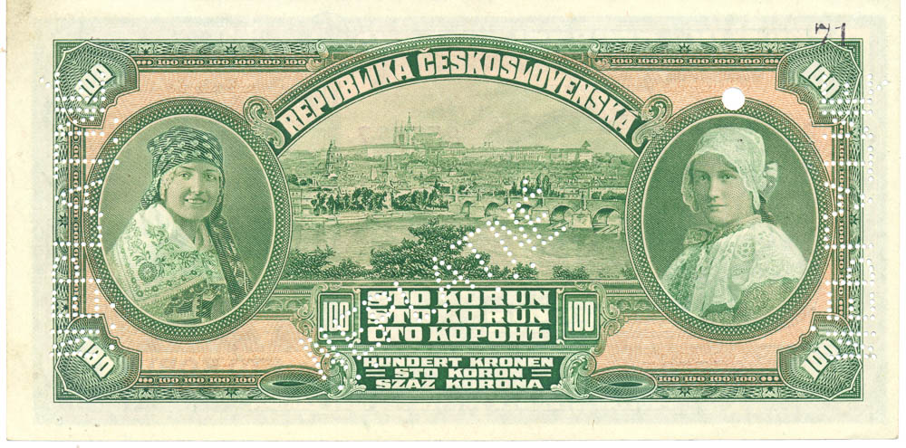 100 Kč 1920 (bankovní vzor) - revers