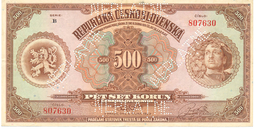 500 Kč 1923 (bankovní vzor) - avers