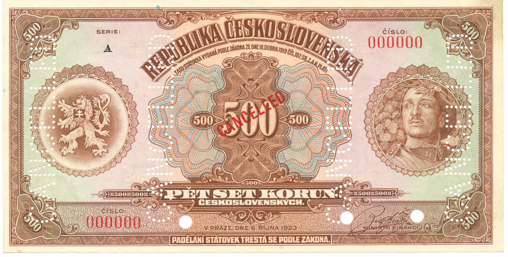 500 Kč 1923 (anulát) - avers