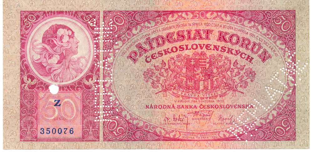 50 Koruna 1929 (bank specimen) - front
