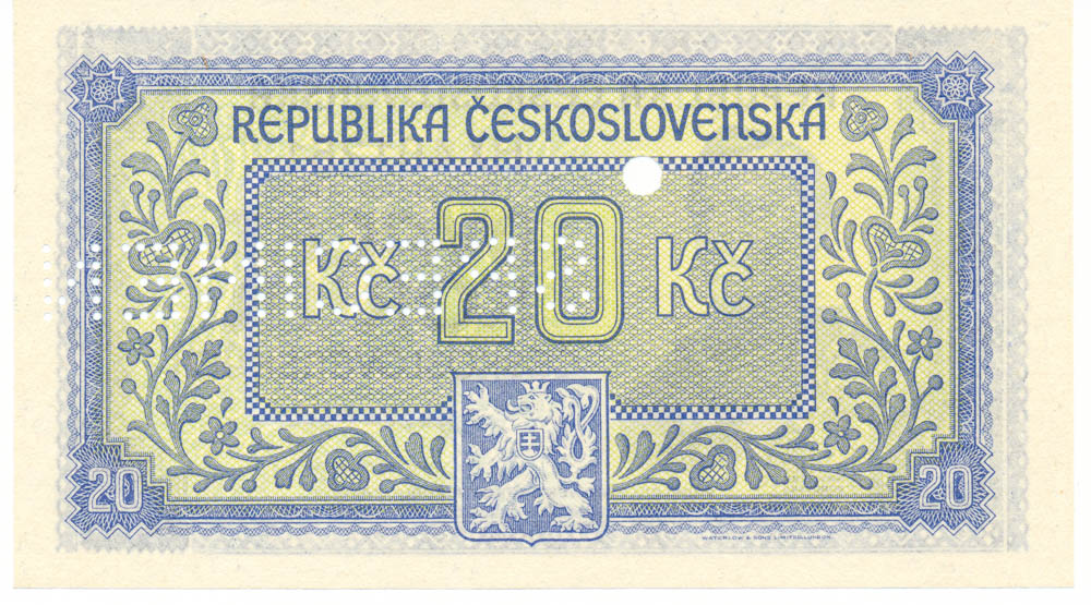 20 Kčs 1945 (bankovní vzor) - revers