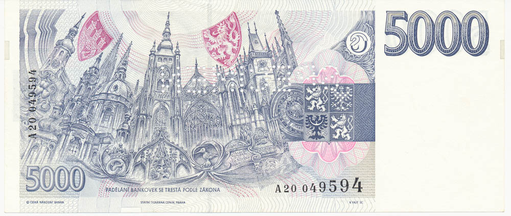 5000 Kč 1993 (bankovní vzor) - revers