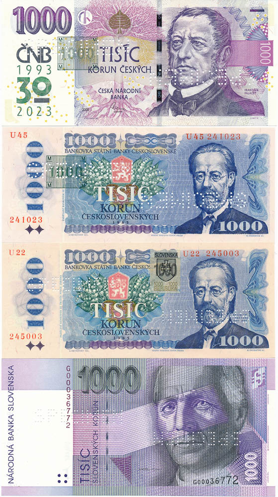 Set bankovek k 30. výročí měnové odluky + set ČNB novotisků poukázek a kolků - avers