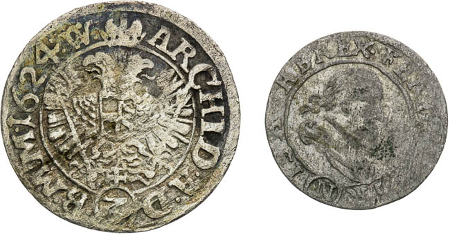 3 Grajciar 1624, Grajciar 1628 (2 ks) - reverz