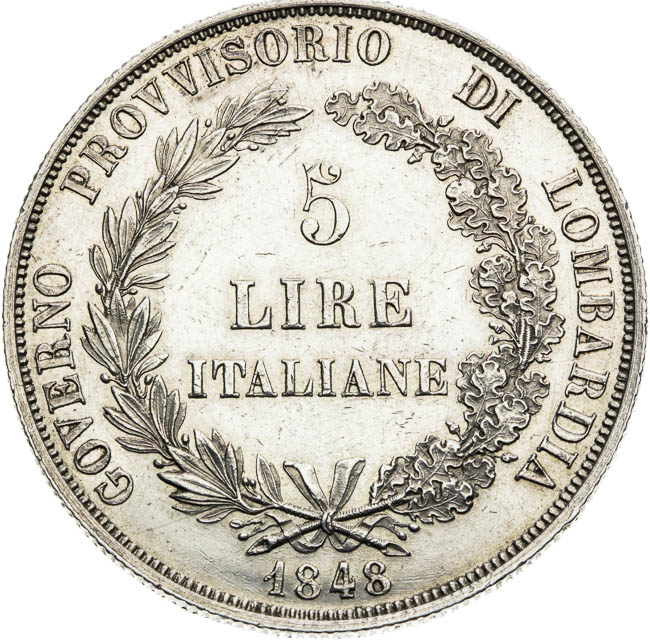 5 Lira 1848 - back