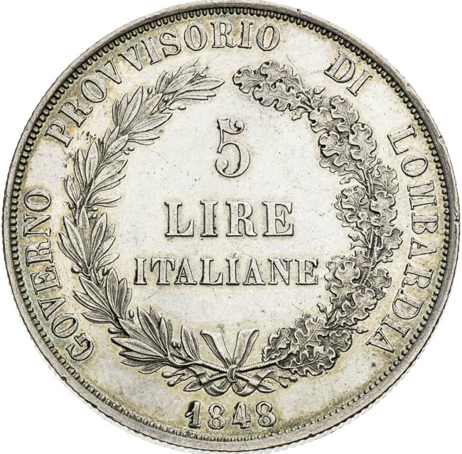 5 Lira 1848 - back