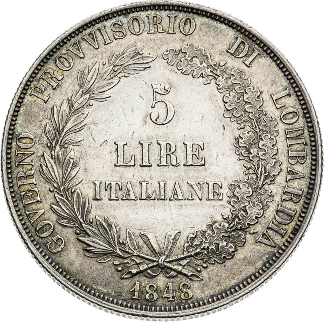 5 Lira 1848 - back