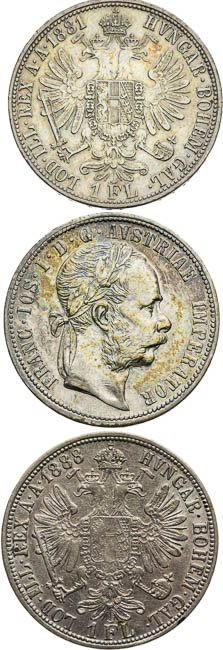 Gulden 1873, 1881, 1888 (3 pcs) - back