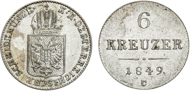 6 Kreutzer 1848, 1849 - front