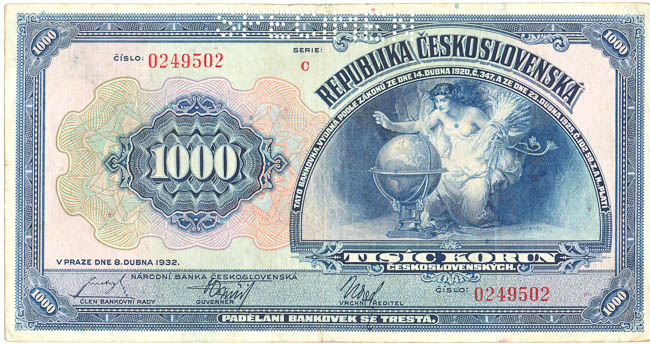 1000 Koruna 1932 C (perforated) - front
