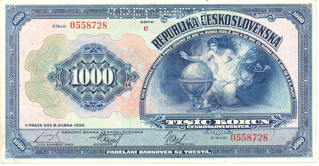 1000 Koruna 1932 C (perforated) - front