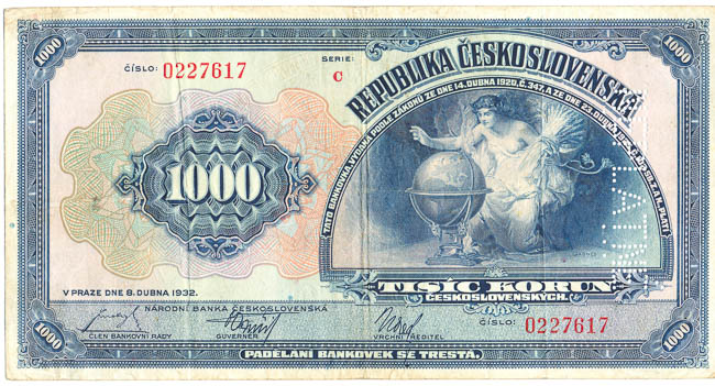 1000 Koruna 1932 C (bank specimen) - front