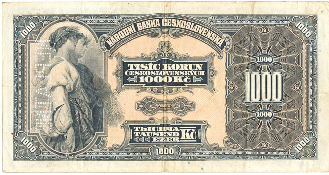 1000 Koruna 1932 C (bank specimen) - back