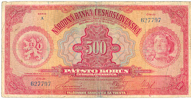 500 Koruna 1929 A - front