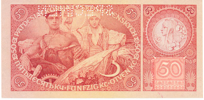50 Koruna 1929 Vb (perforated) - back
