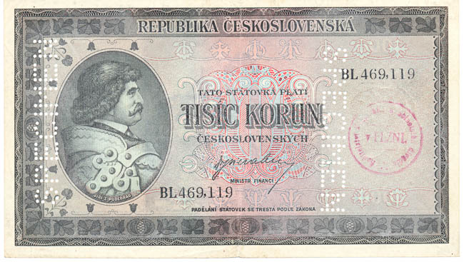 1000 Koruna 1945 BL (bank specimen) - front