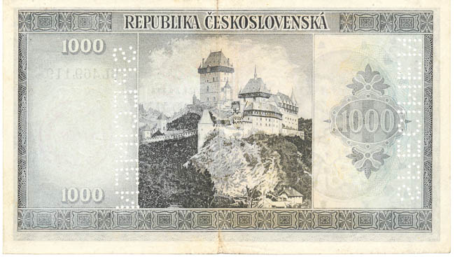 1000 Koruna 1945 BL (bank specimen) - back