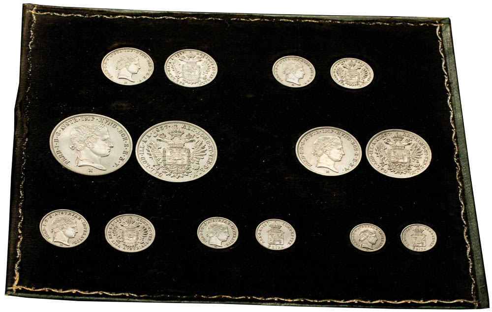 Set of tin strikes of the obverse and reverse of 1837 coins in an album (20 pcs) - front