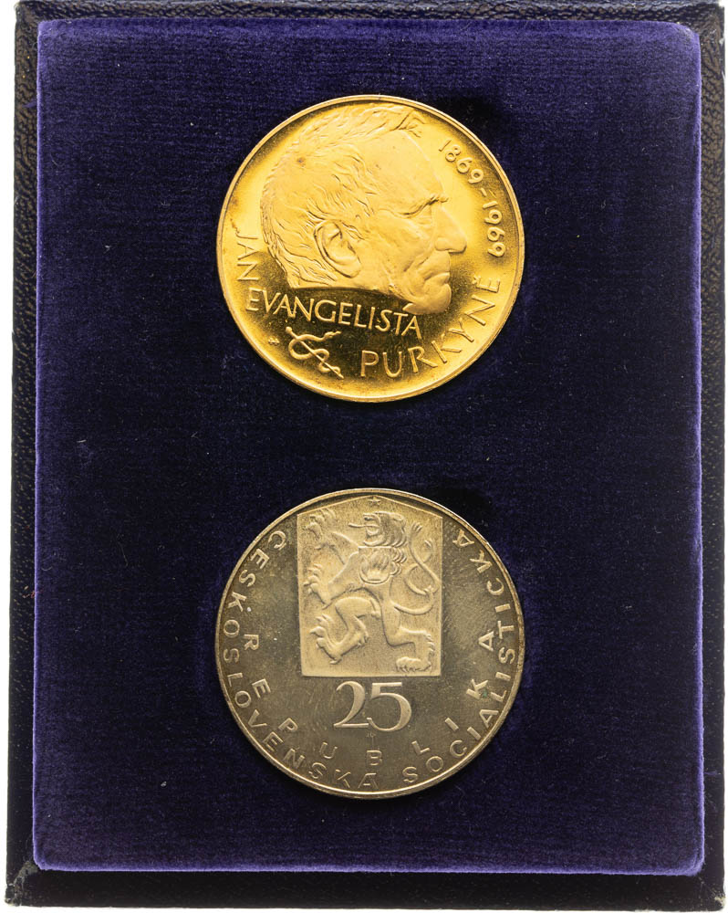 Gold medal and 25 Koruna 1969 (2 pcs) - front