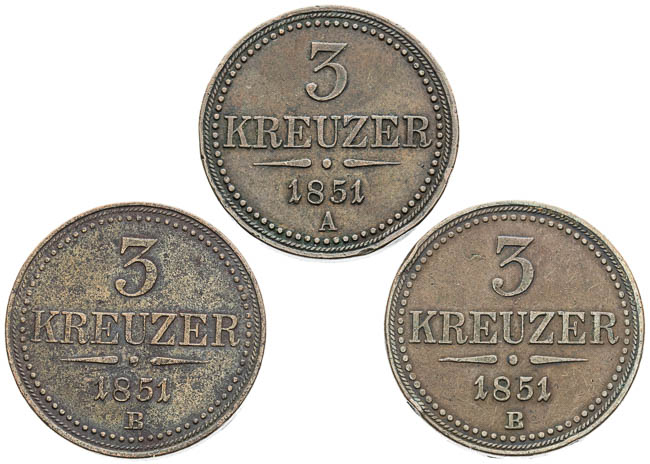 3 Kreutzer 1851 (3 pcs) - front