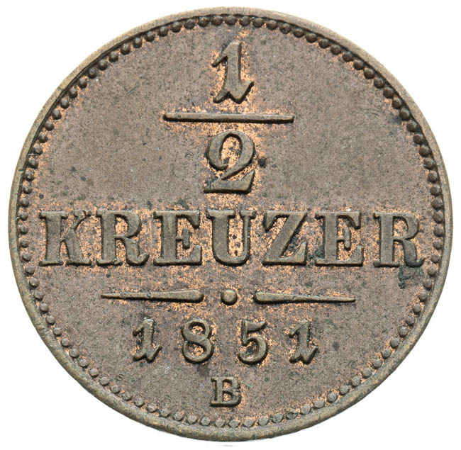 1/2 Kreutzer 1851 - back