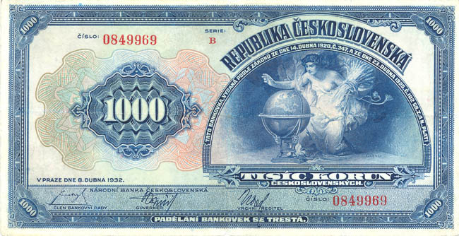 1000 Koruna 1932 B - front