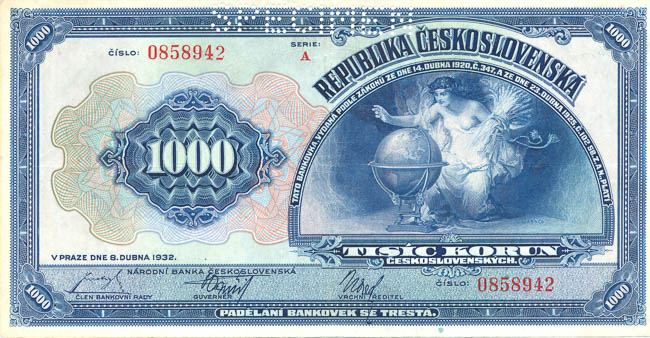 1000 Koruna 1932 A (perforated) - front