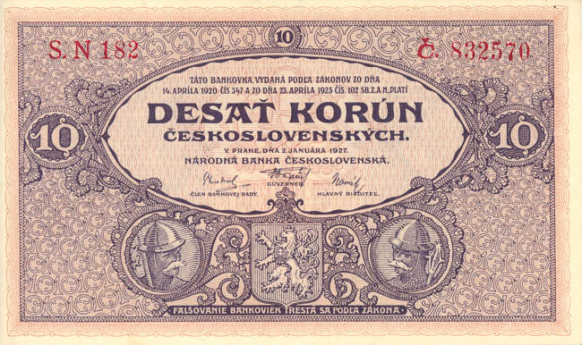 10 Koruna 1927 s. N - front