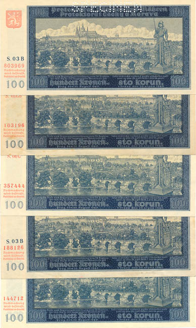 100 Koruna 1940 (5 pcs) - front