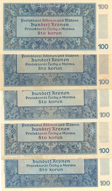 100 Koruna 1940 (5 pcs) - back