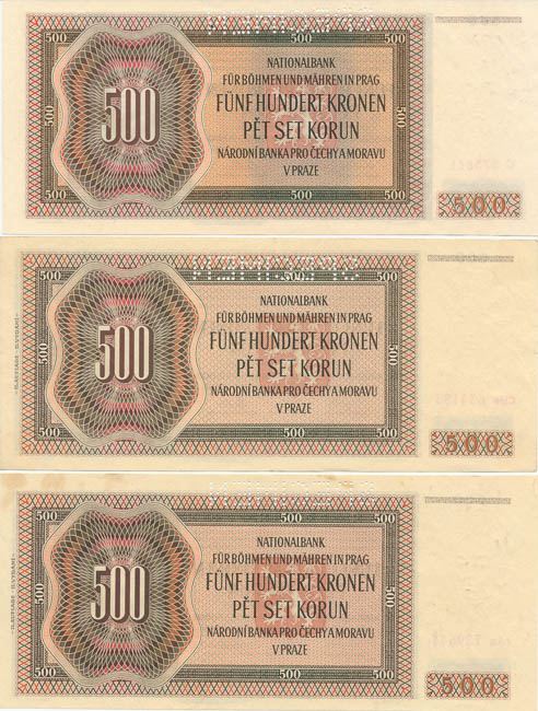 500 Koruna 1942 (3 pcs) - back